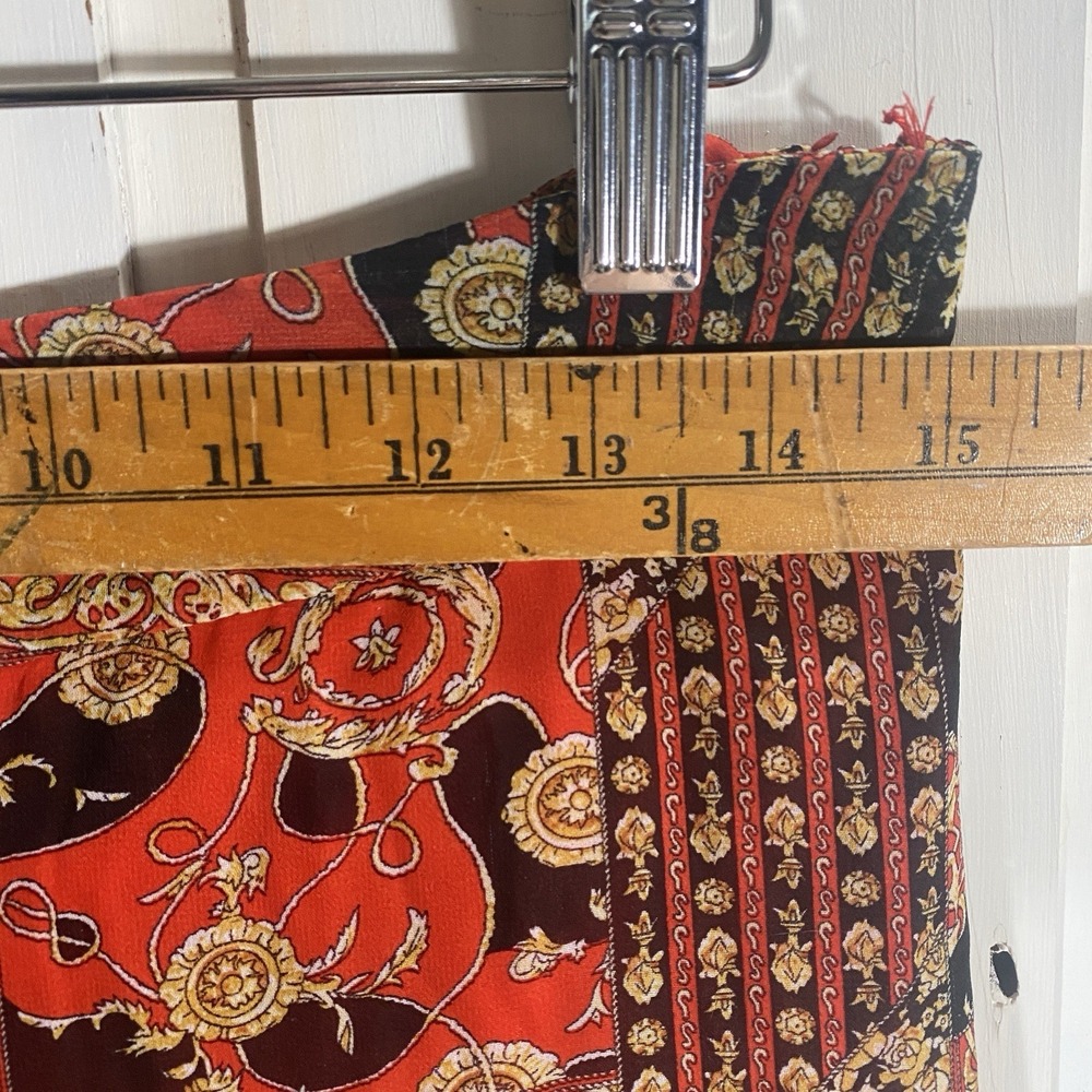 Fora Sheer Wide Leg Pants L Red Baroque Print Boho Festival w Built In Shorts - Picture 4 of 8